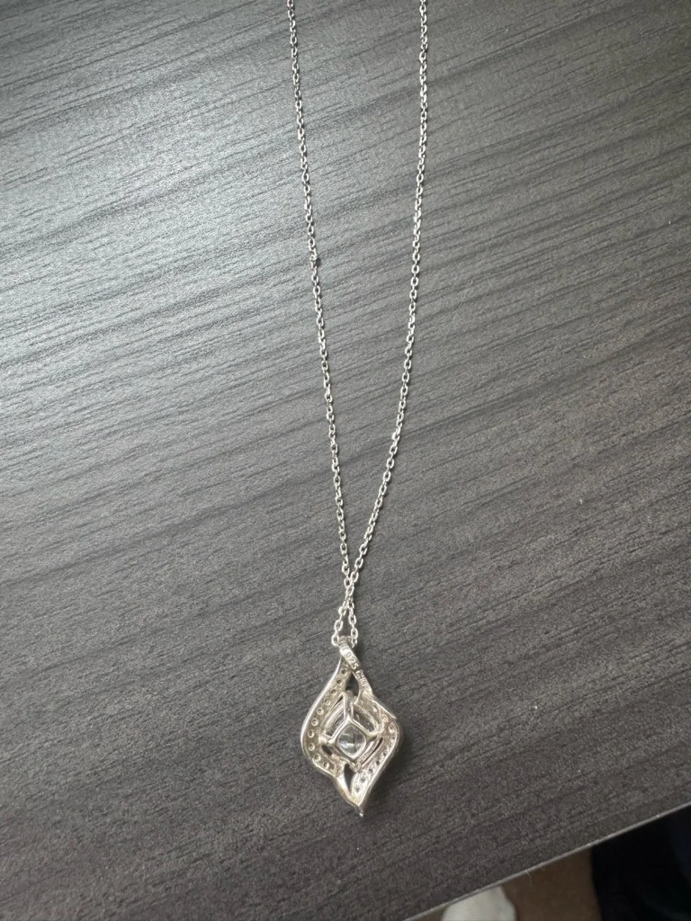 Silver (not real silver) Crystal Leaf Pendant Necklace - Women's Jewelry